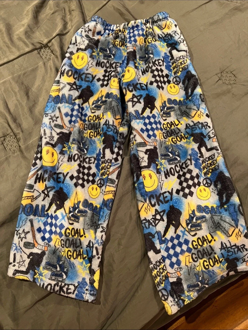 Kids Fleece Hockey Pajama Pants - Blue & Yellow